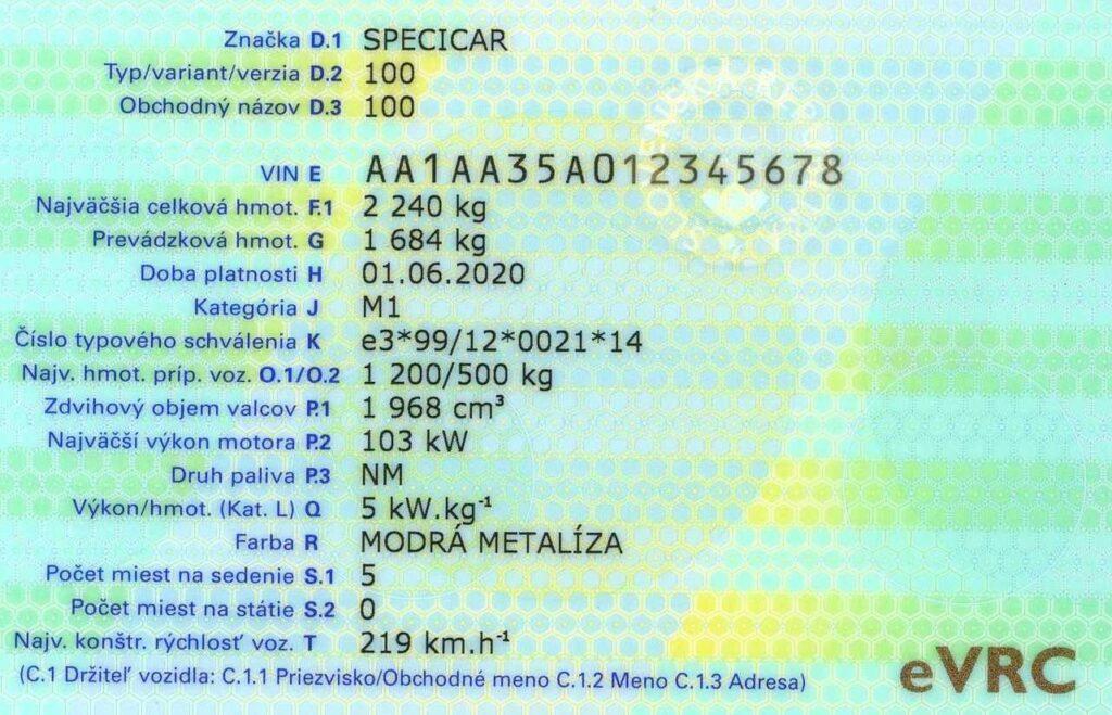 osvedčenie o evidencii vozida