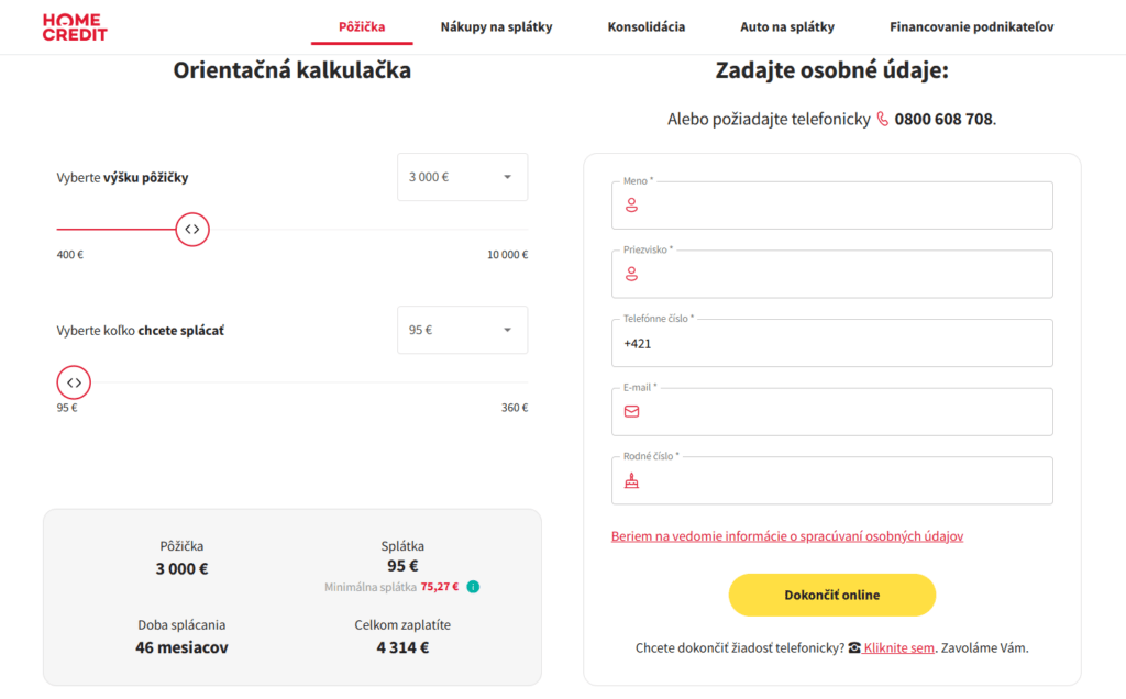 home credit kalkulačka