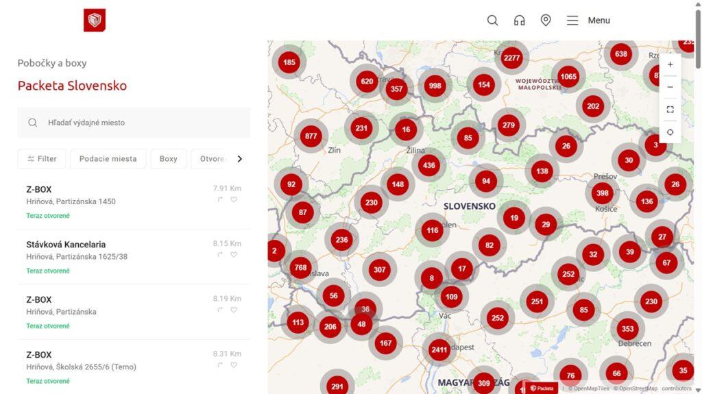 Packeta výdajné a podacie miesta