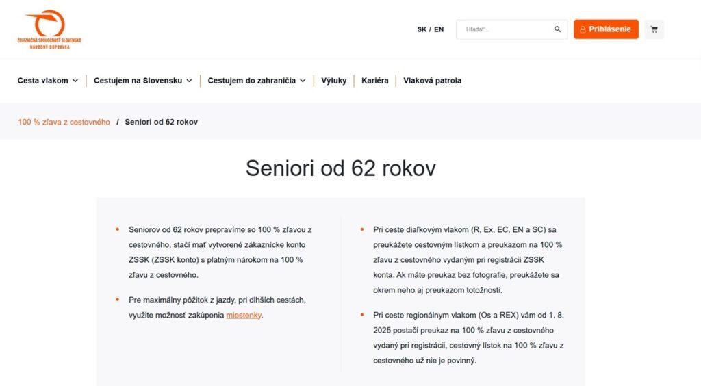 zľavy pre seniorov nad 60 rokov