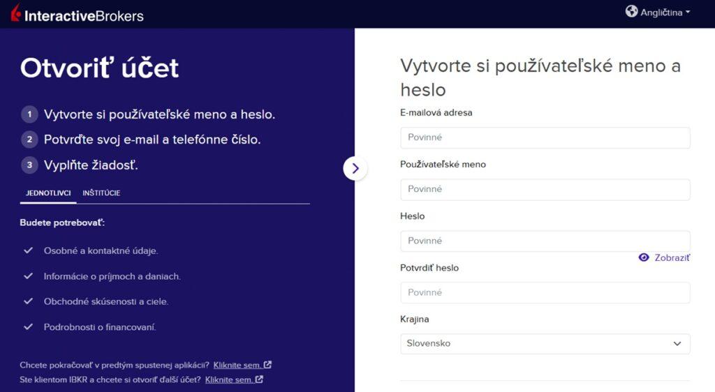 otvorenie účtu Interactive Brokers