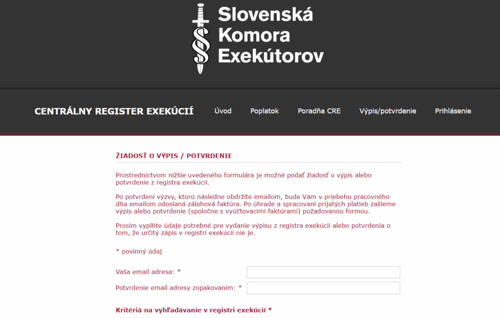 Centrálny register exekúcií zdarma